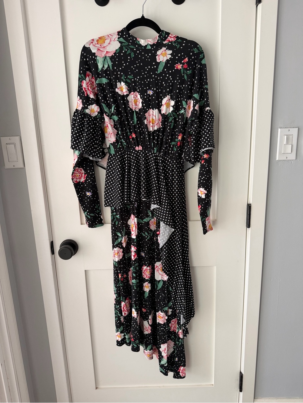 ASOS Black Floral & Polka Dot High-Low Midi Dress